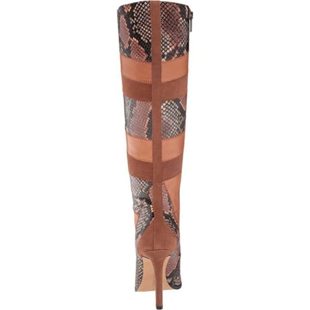 #11Vince Camuto Saraalan Women's Leather Mixed Media Snake Print Knee High Boots - Picture 4 of 10